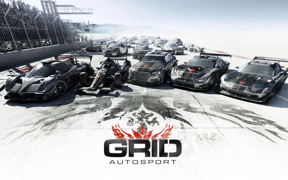 GRID Autosport game artwork showing a grid of racing cars on track above the game logo