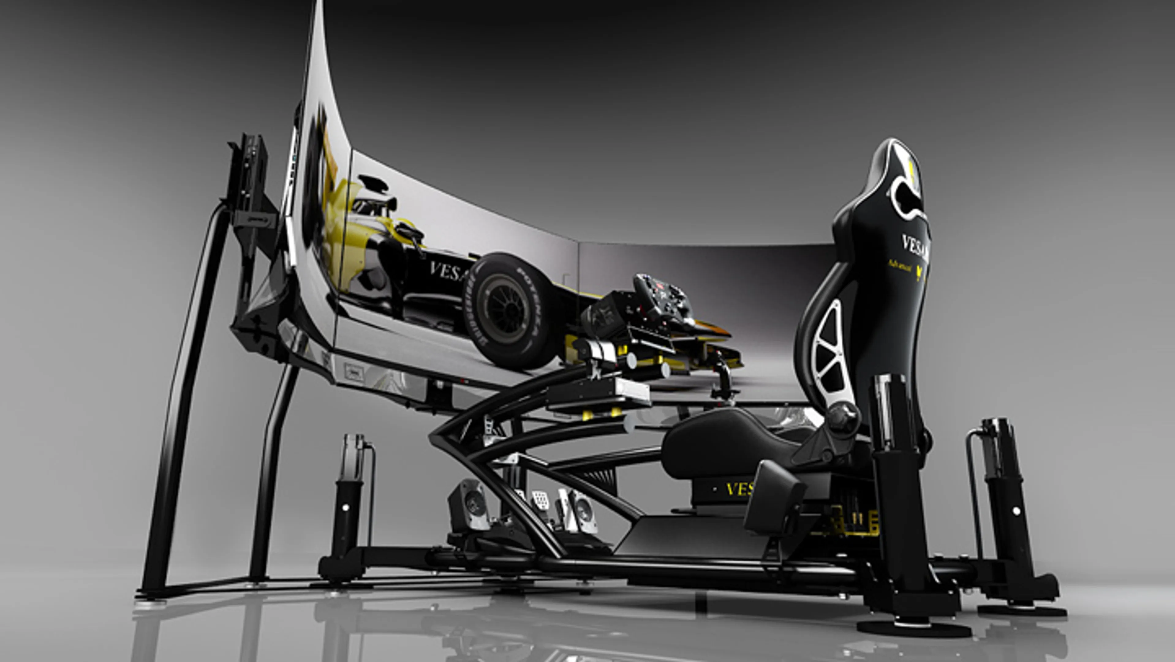 Vesaro Launch the Worlds First Curved OLED 55 Inch Triple display Full motion racing simulator