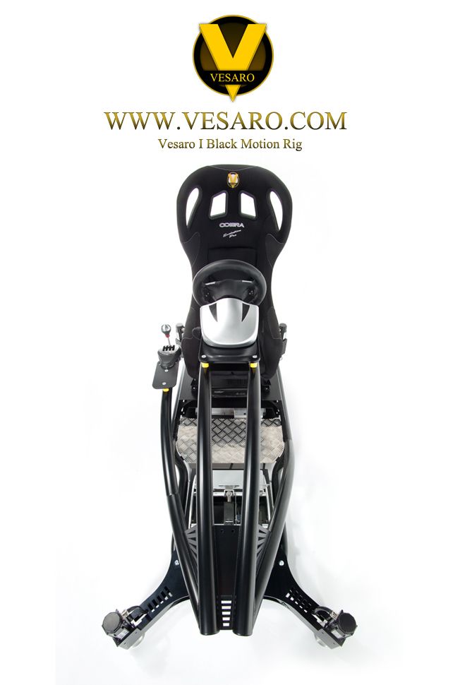 Top-down view of the Vesaro I Black Motion Rig showing the seat, frame and wheeled feet on white