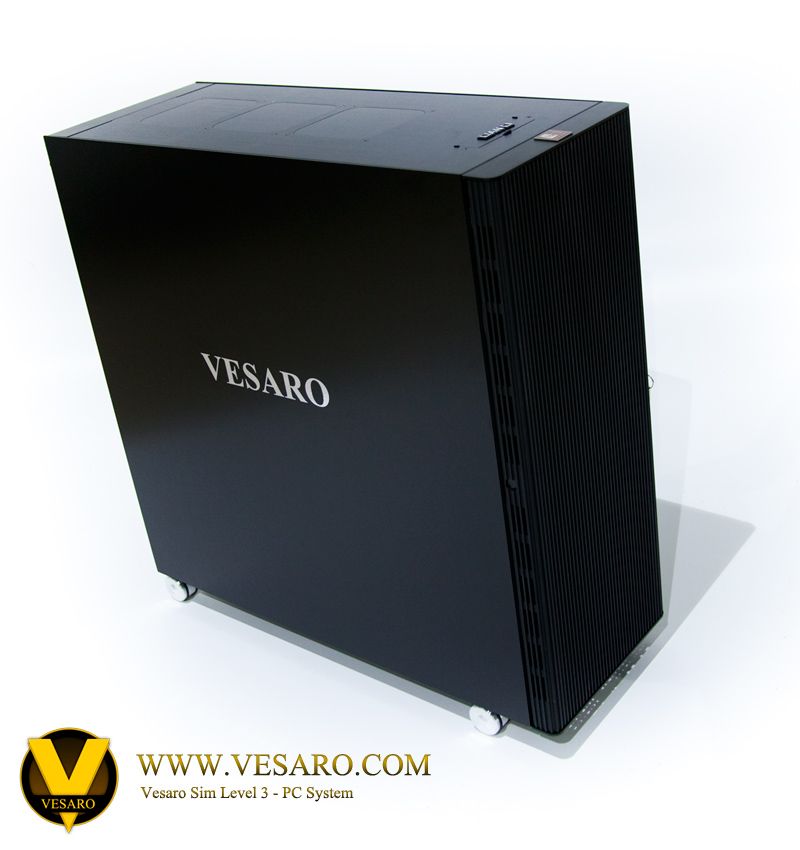 Black Vesaro Sim Level 3 PC system tower with the Vesaro name on the side panel