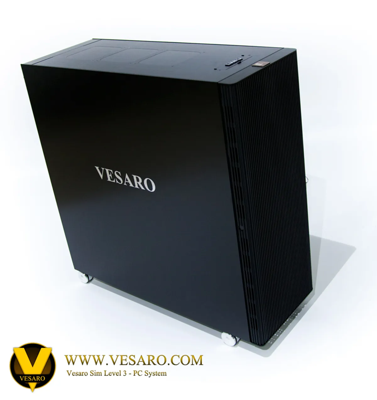 Black Vesaro Sim Level 3 PC system tower with the Vesaro name on the side panel