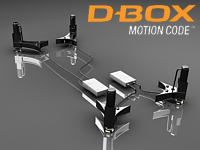 D-BOX Motion Code logo above a render of a motion actuator frame on a grey gradient background