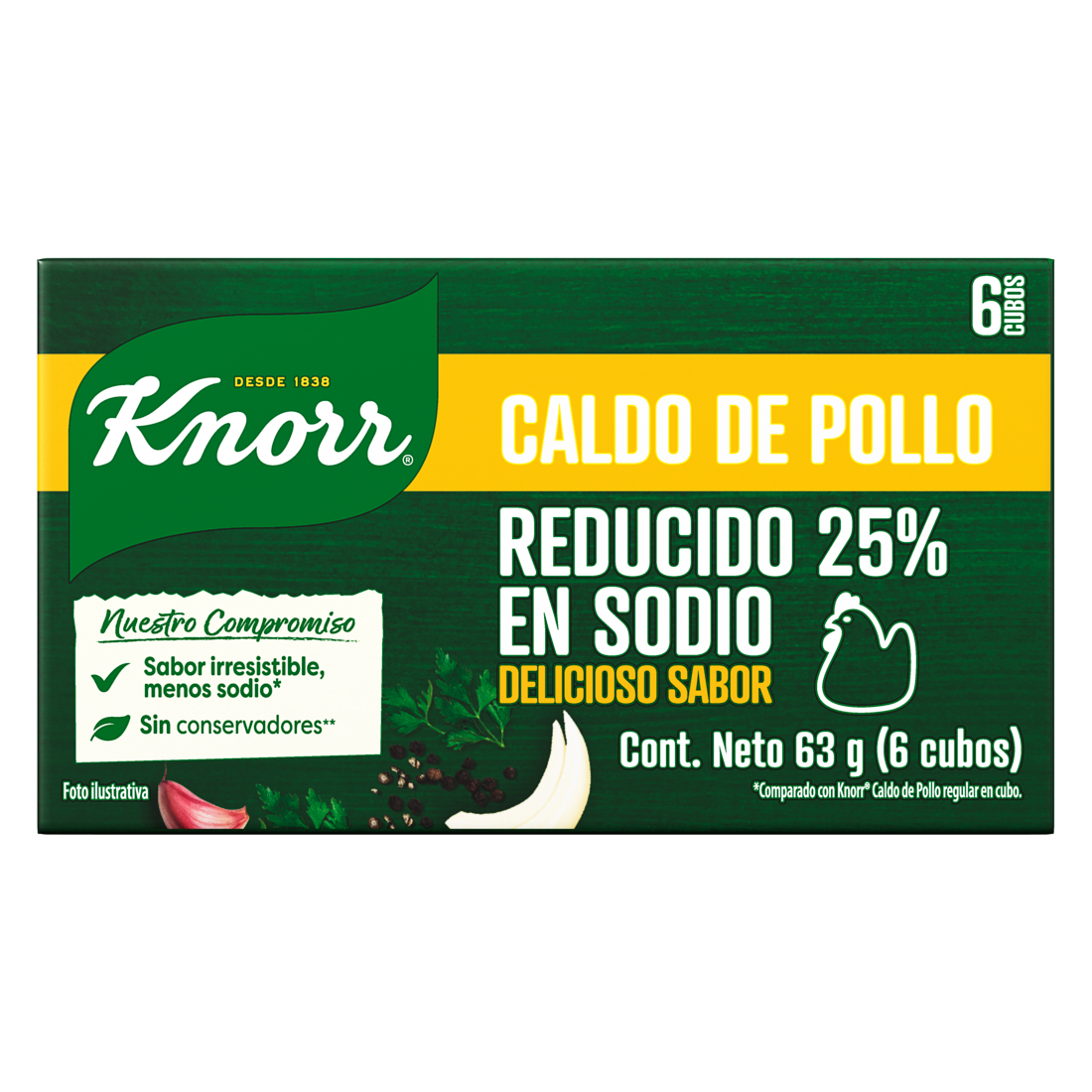 Caldo de Pollo 25% Menos Sodio en Cubos Knorr®