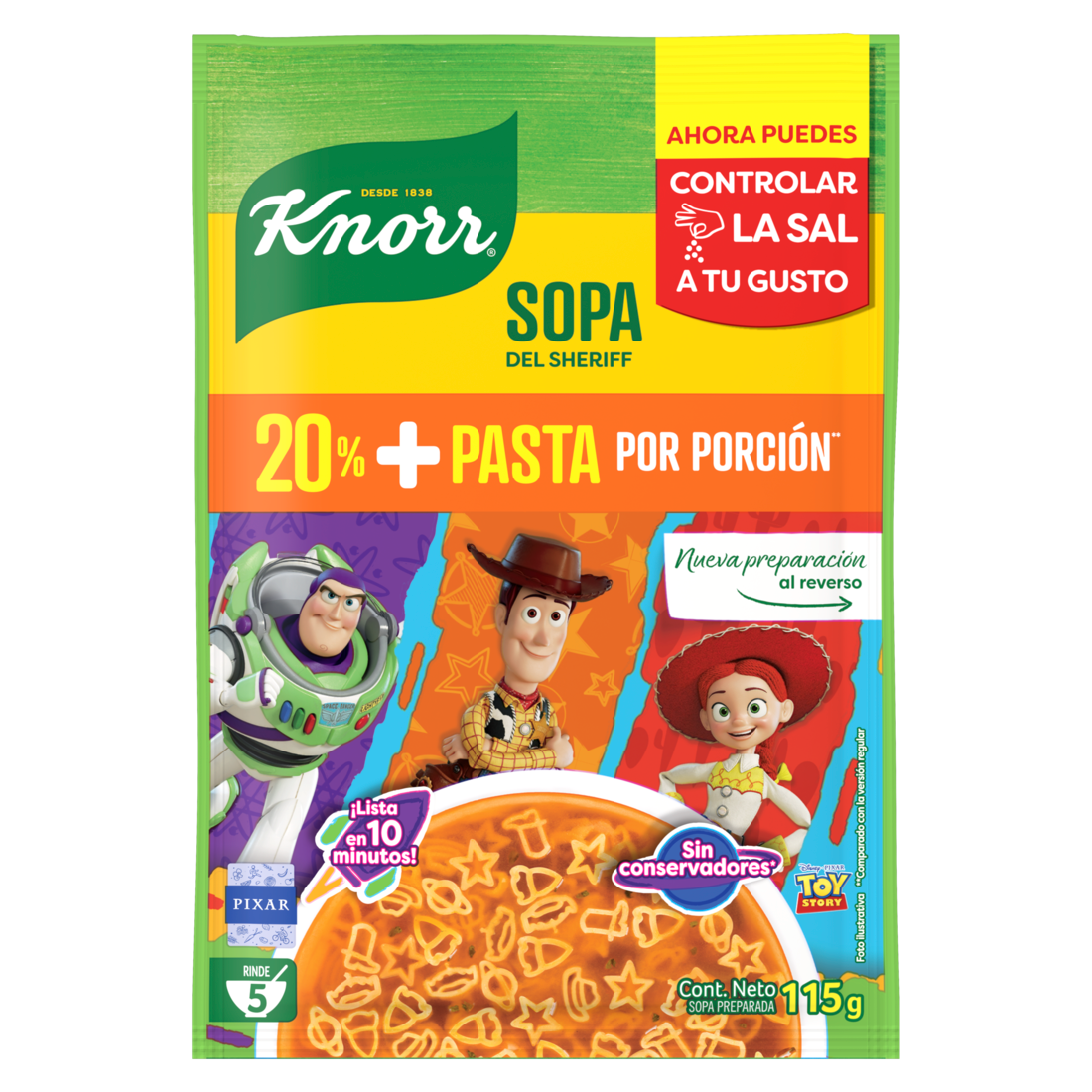 Sopa Knorr® Toy Story Sin Sal Añadida (20% más pasta)