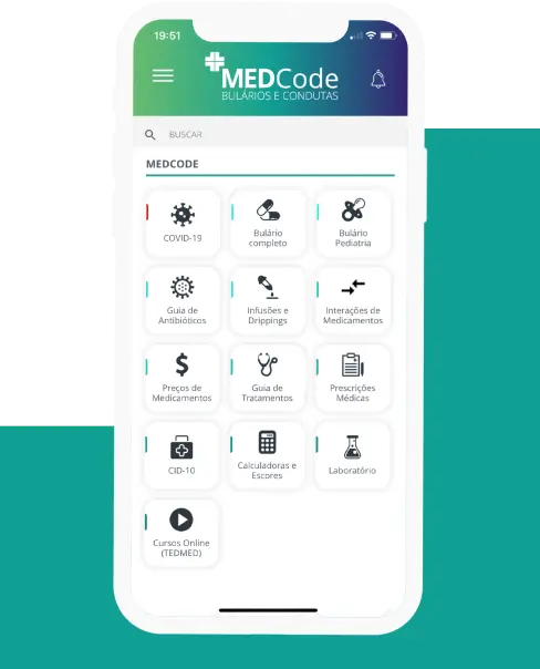 Imagem ilustrativa de um celular com o applicativo MedCode aberto