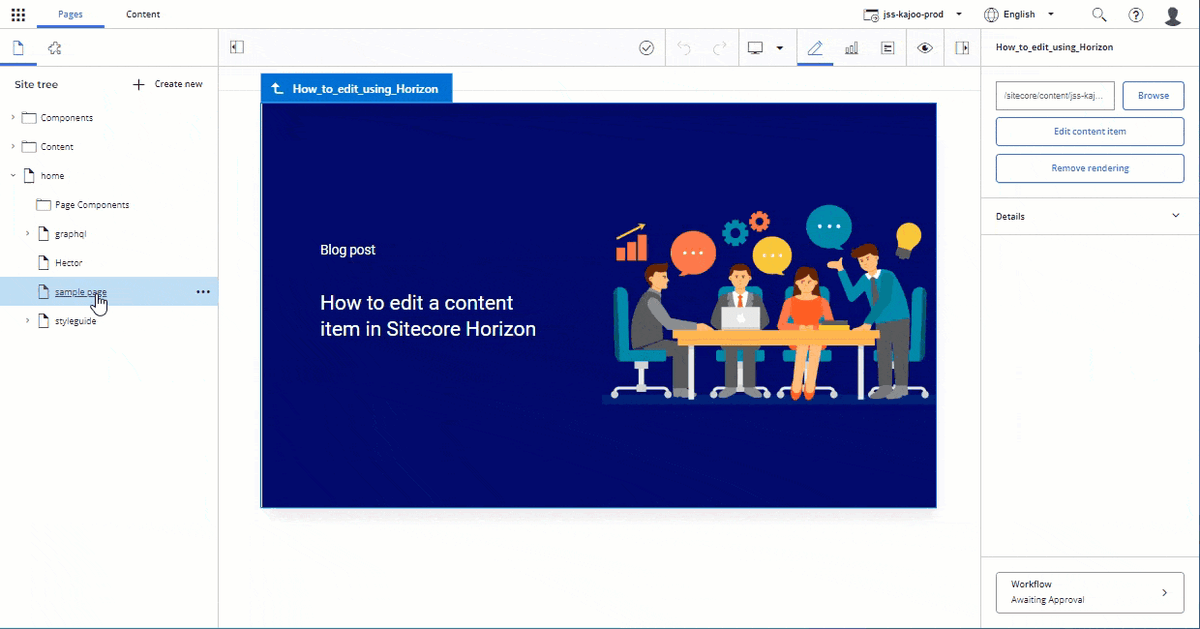 How to publish a page in Sitecore Horizon