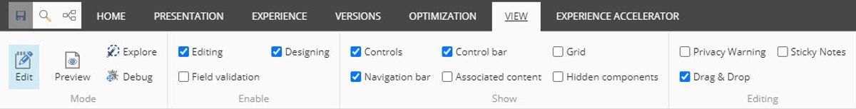 Experience Editor View Tab