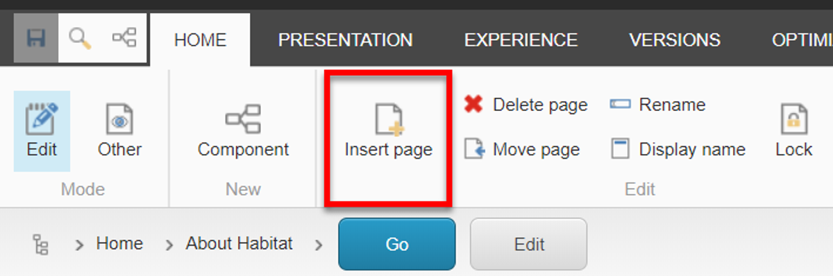 Sitecore Experience Editor > Insert page