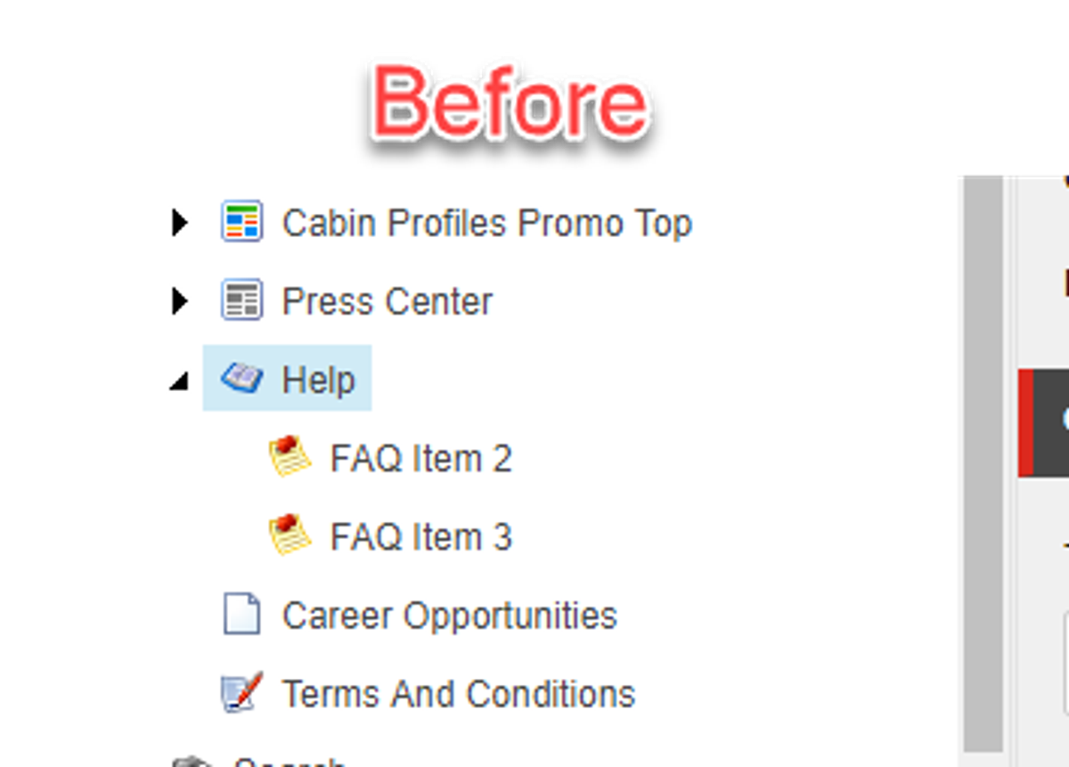 Content Tree before item is restored