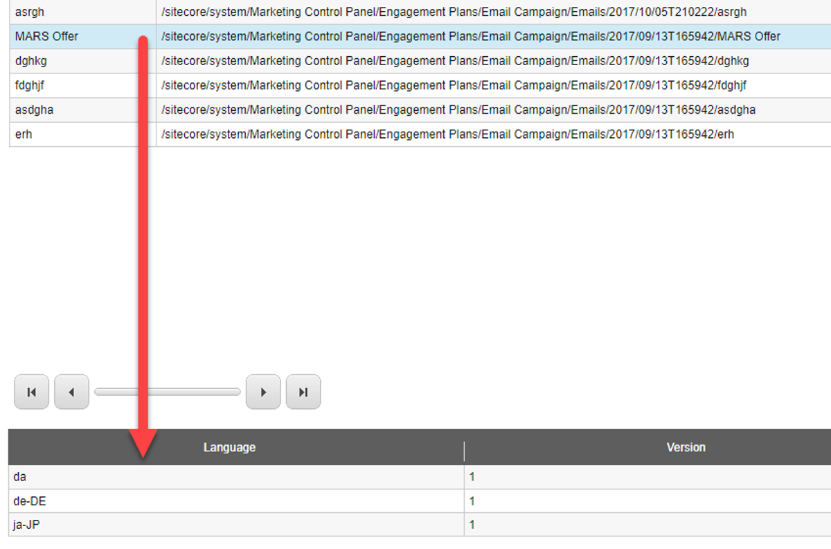List of versions in the Sitecore Recycle Bin