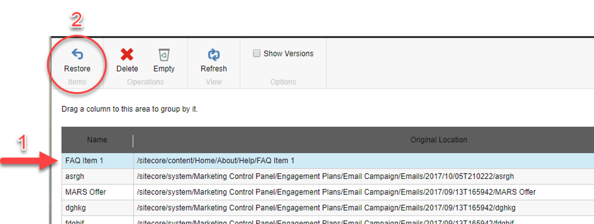 Restore from Sitecore Recycle Bin