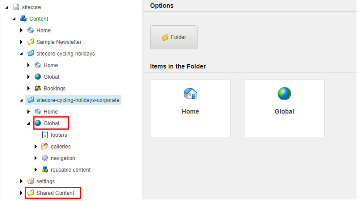 Using a Global and Shared folder in Sitecore