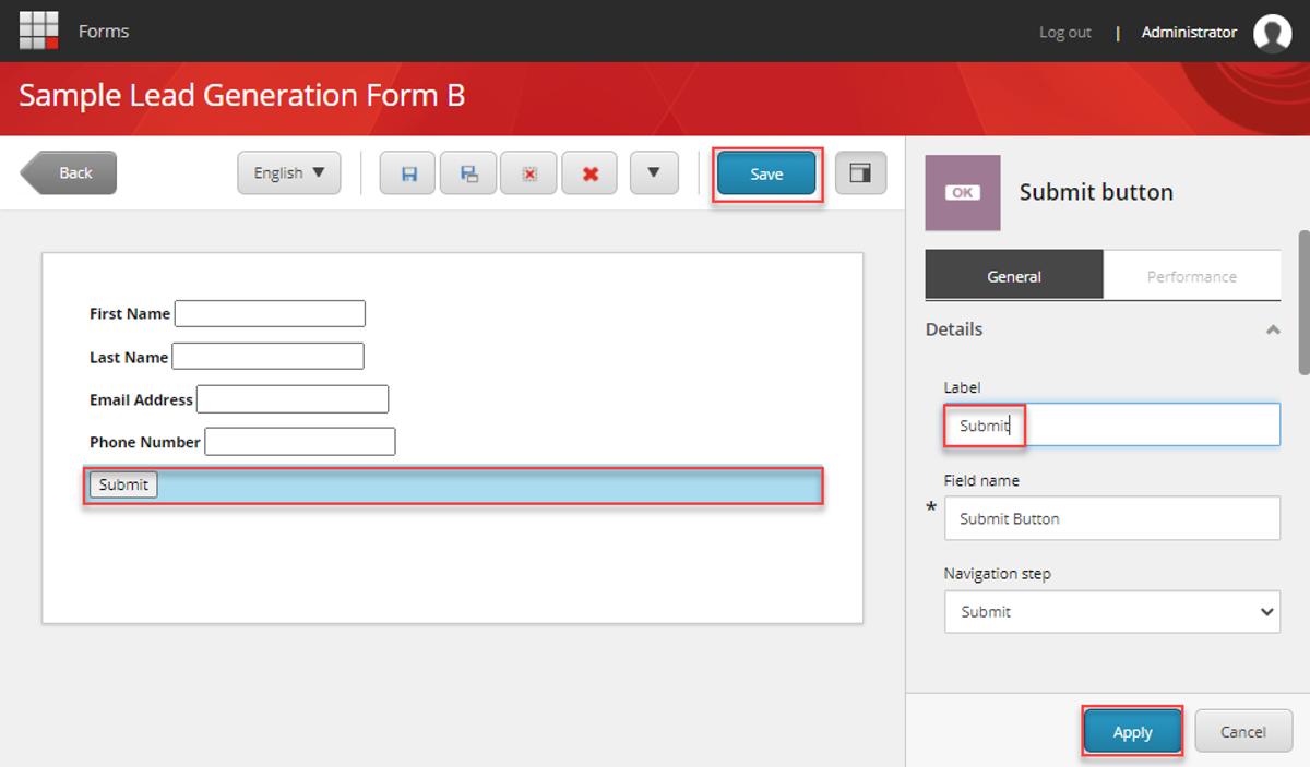 Saving the form