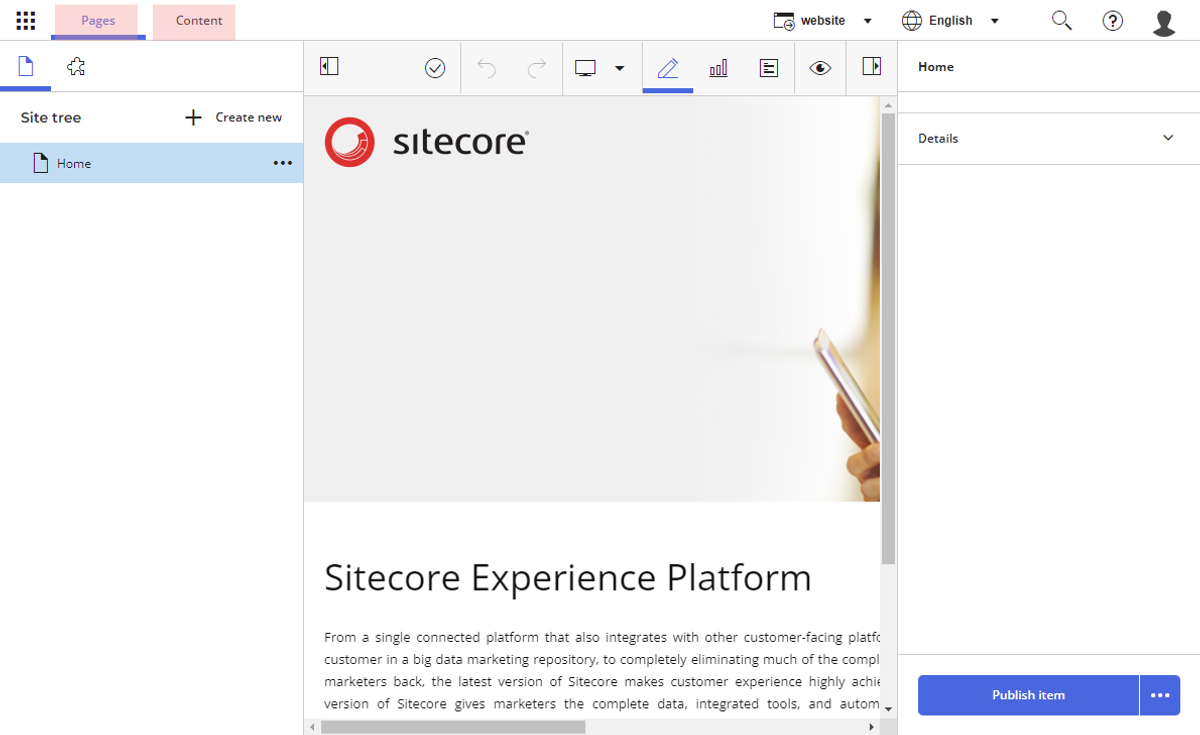 Pages and Content tabs in Sitecore Horizon
