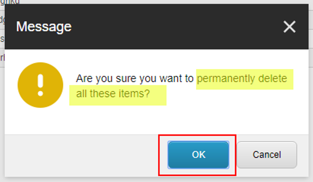 Confirm you want to empty the Sitecore Recycle Bin