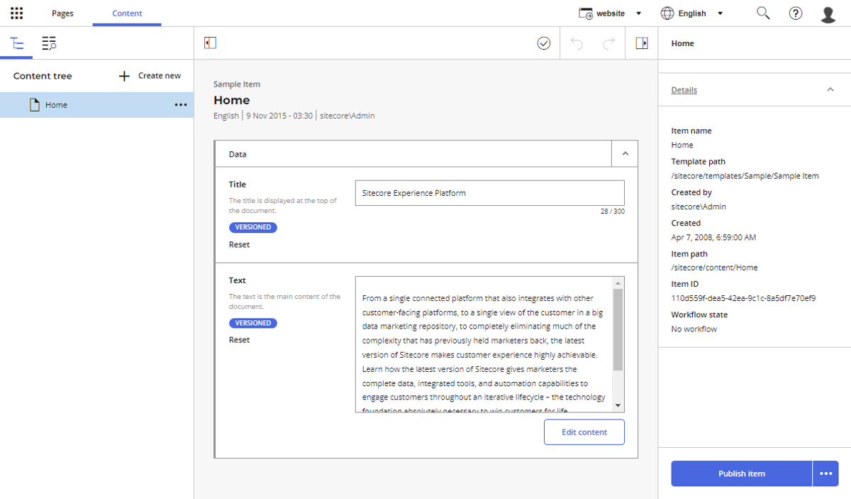 Sitecore Horizon Content view