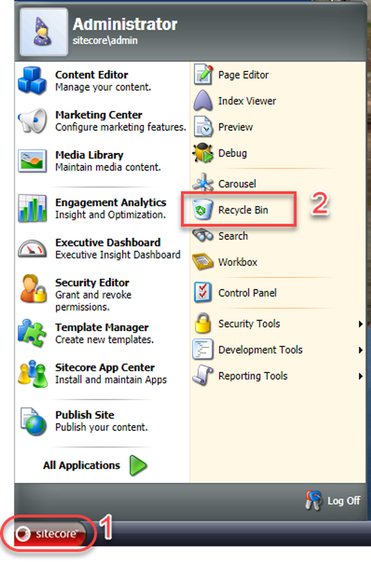 Sitecore Start Menu