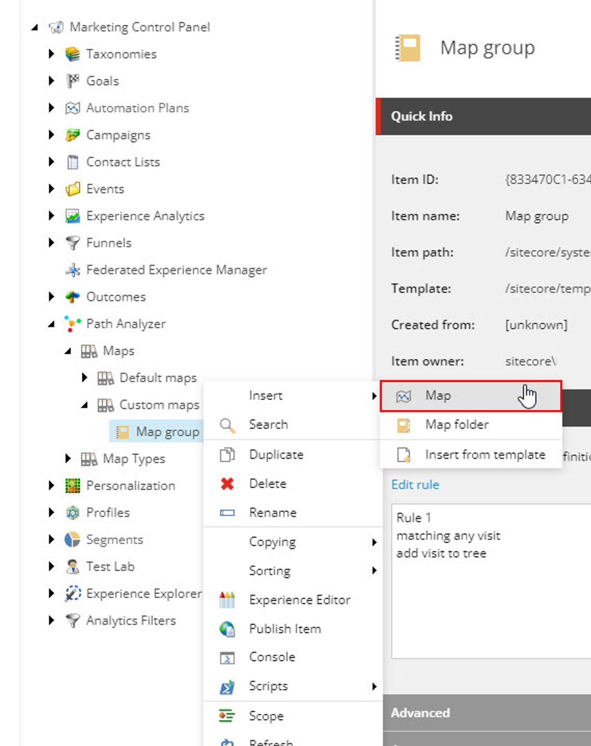 save your changes and right click the newly created Map group node -> Insert a Map