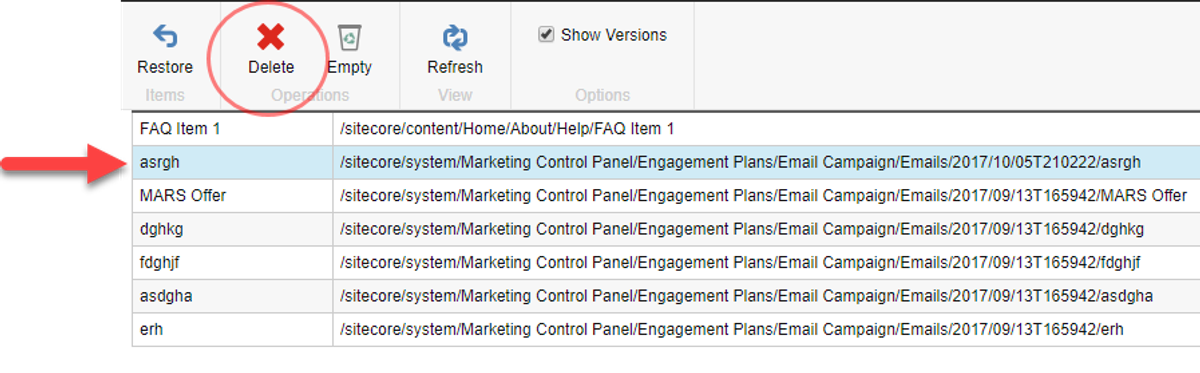 Permanently delete an item