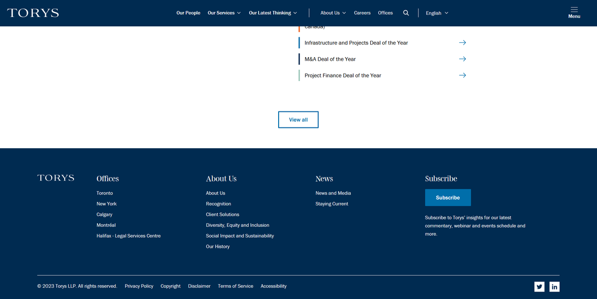 An example of footer navigation