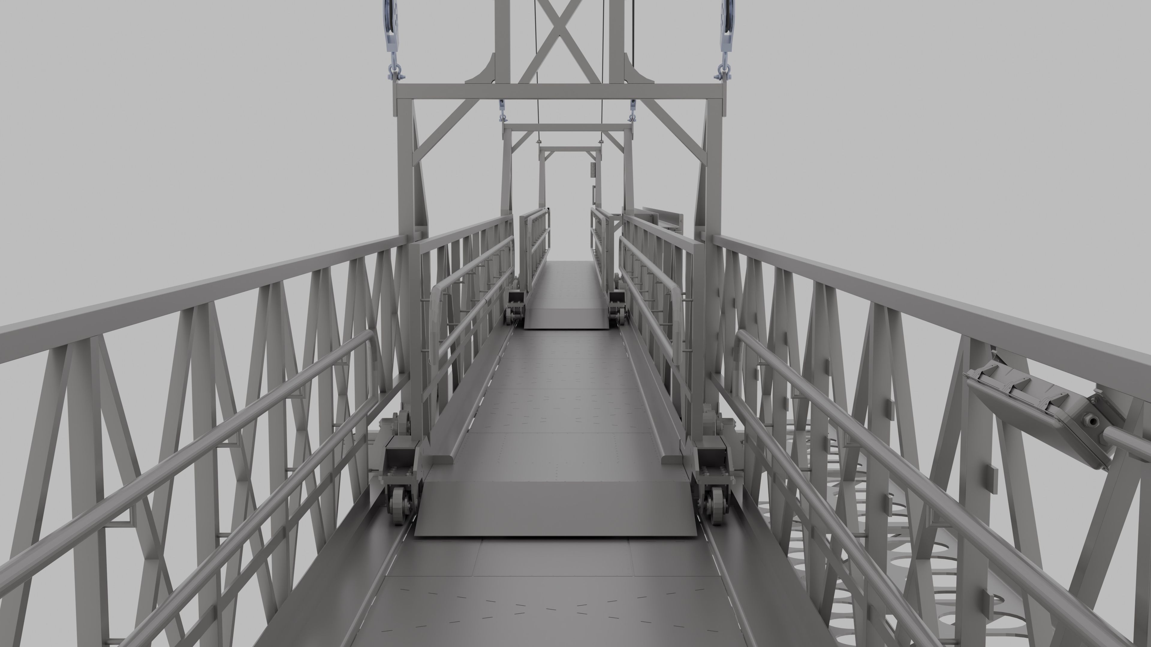 Walk-to-work crew transfer over the Flexbridge gangway between a service vessel and an offshore asset.