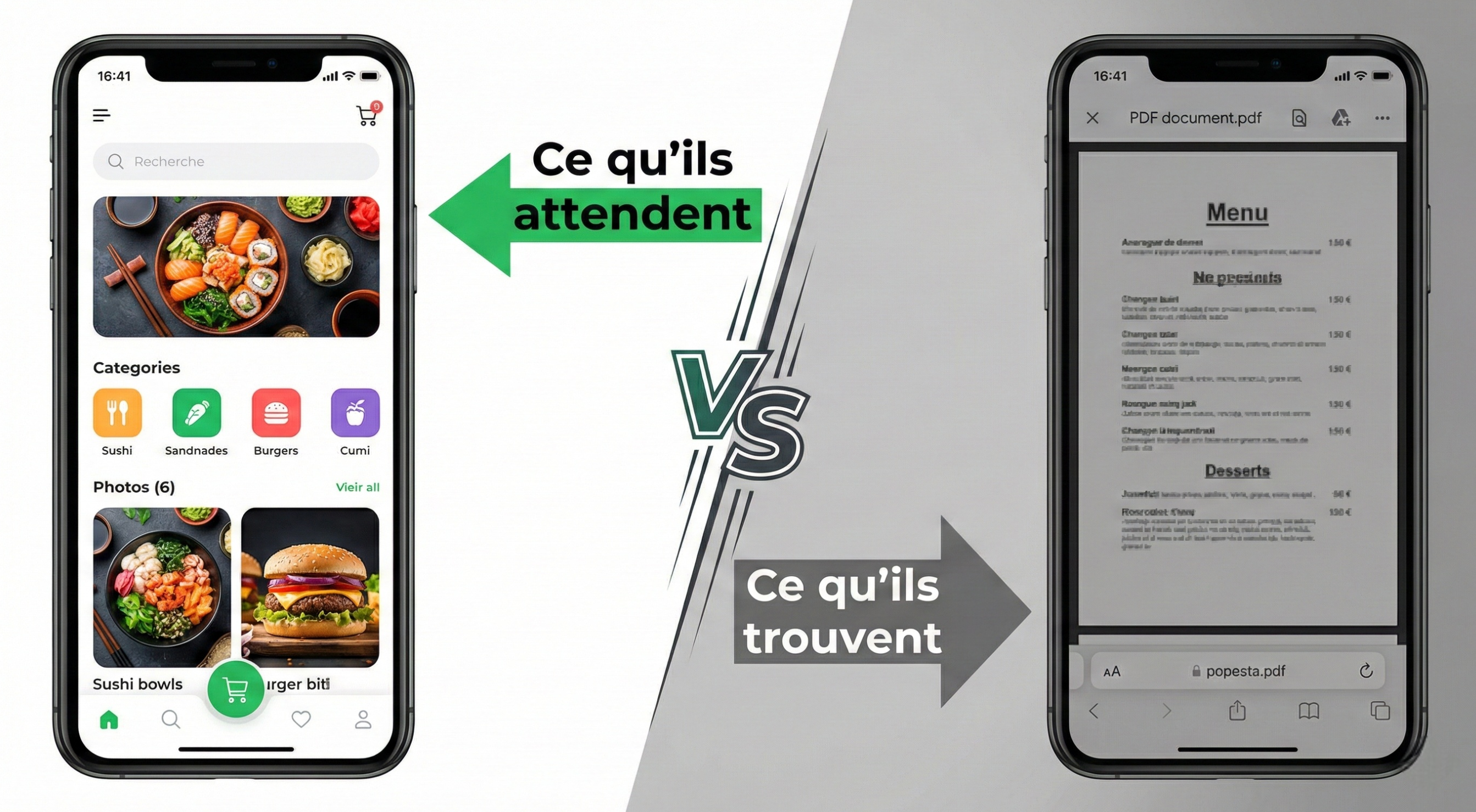 Comparatif d'interface entre menu digital et menu PDF