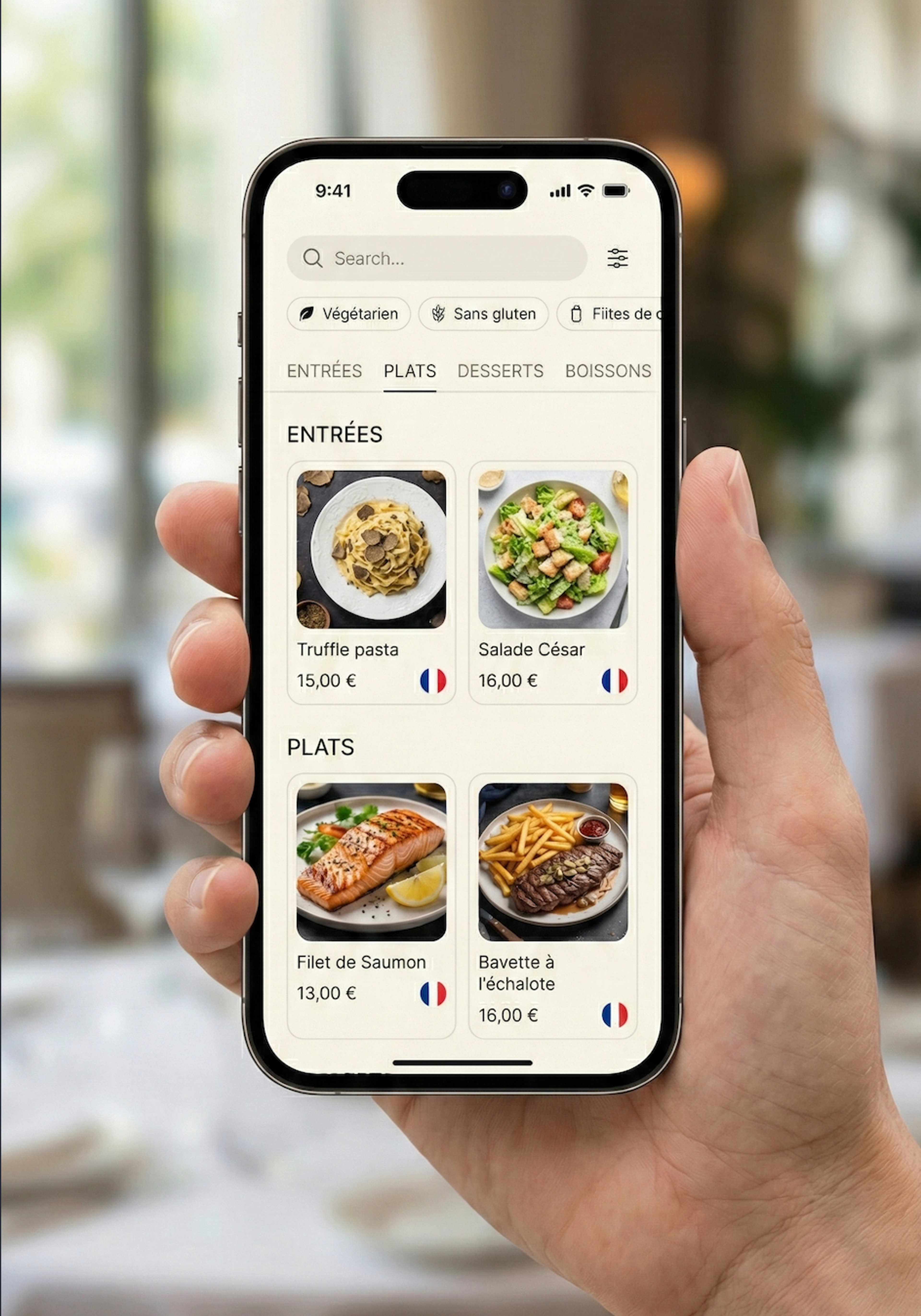 Menu interactif de restaurant sur smartphone