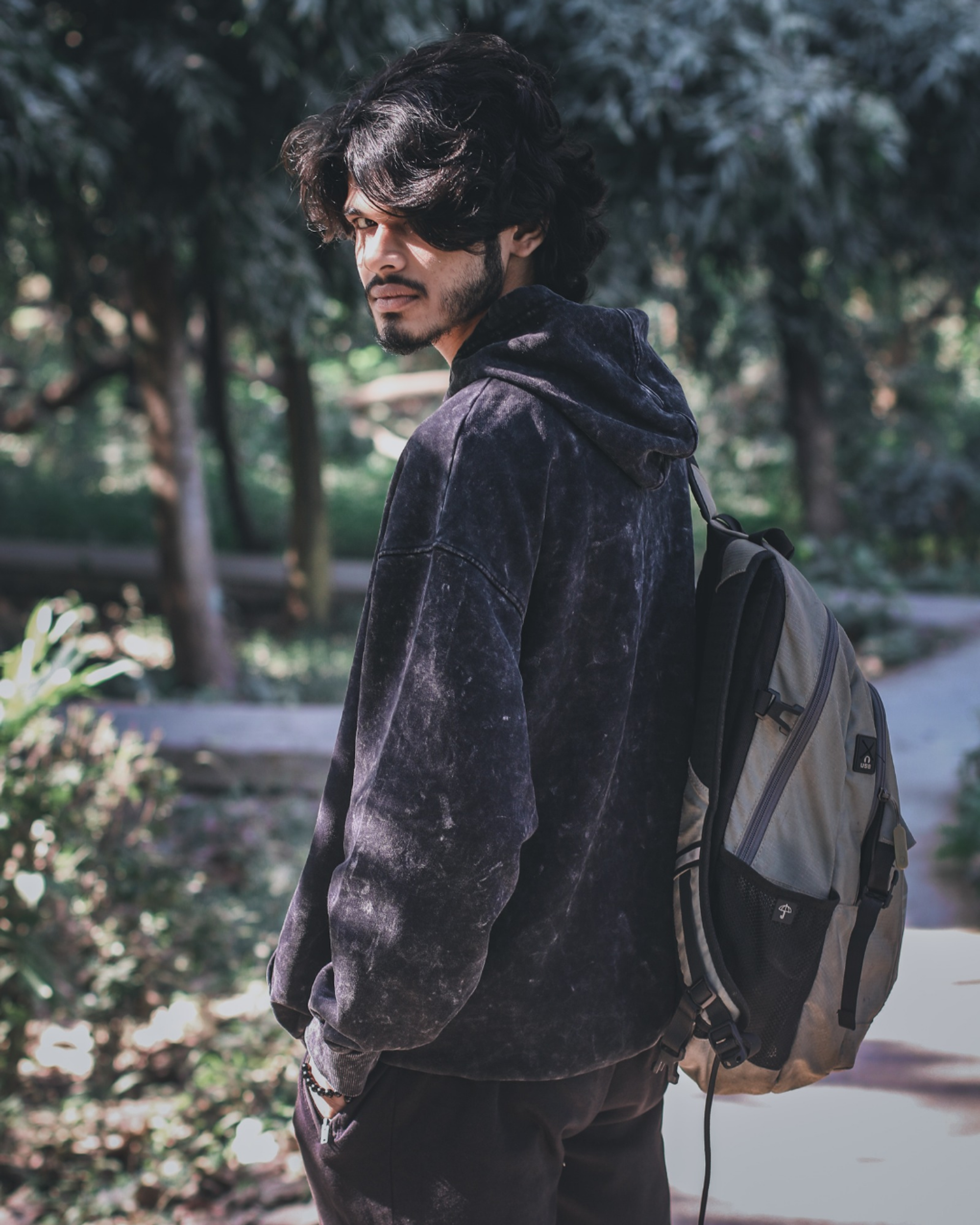 Solid Oversized Hoodie - Black Acid Wash view 4