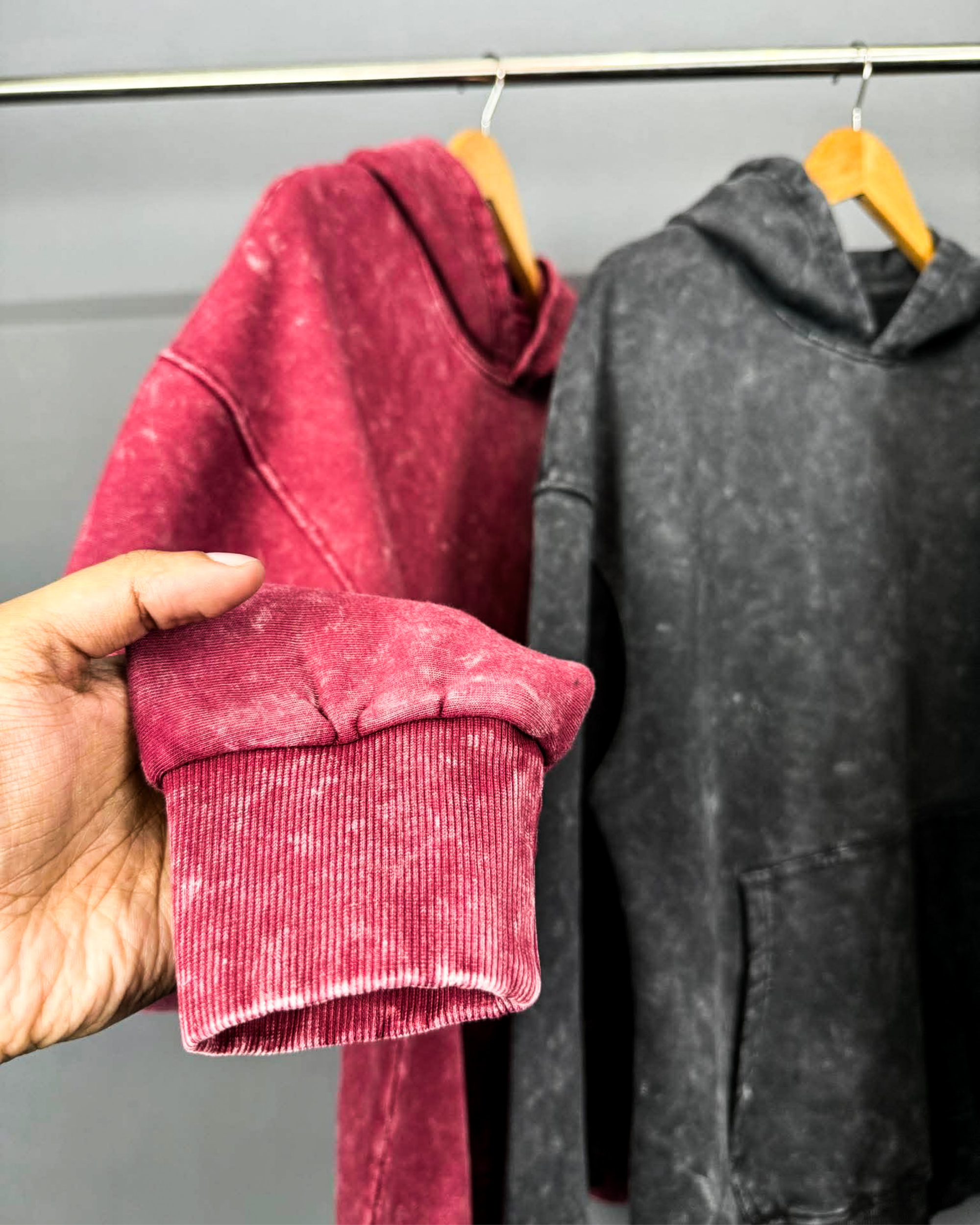Solid Oversized Hoodie - Maroon Acid Wash view 5