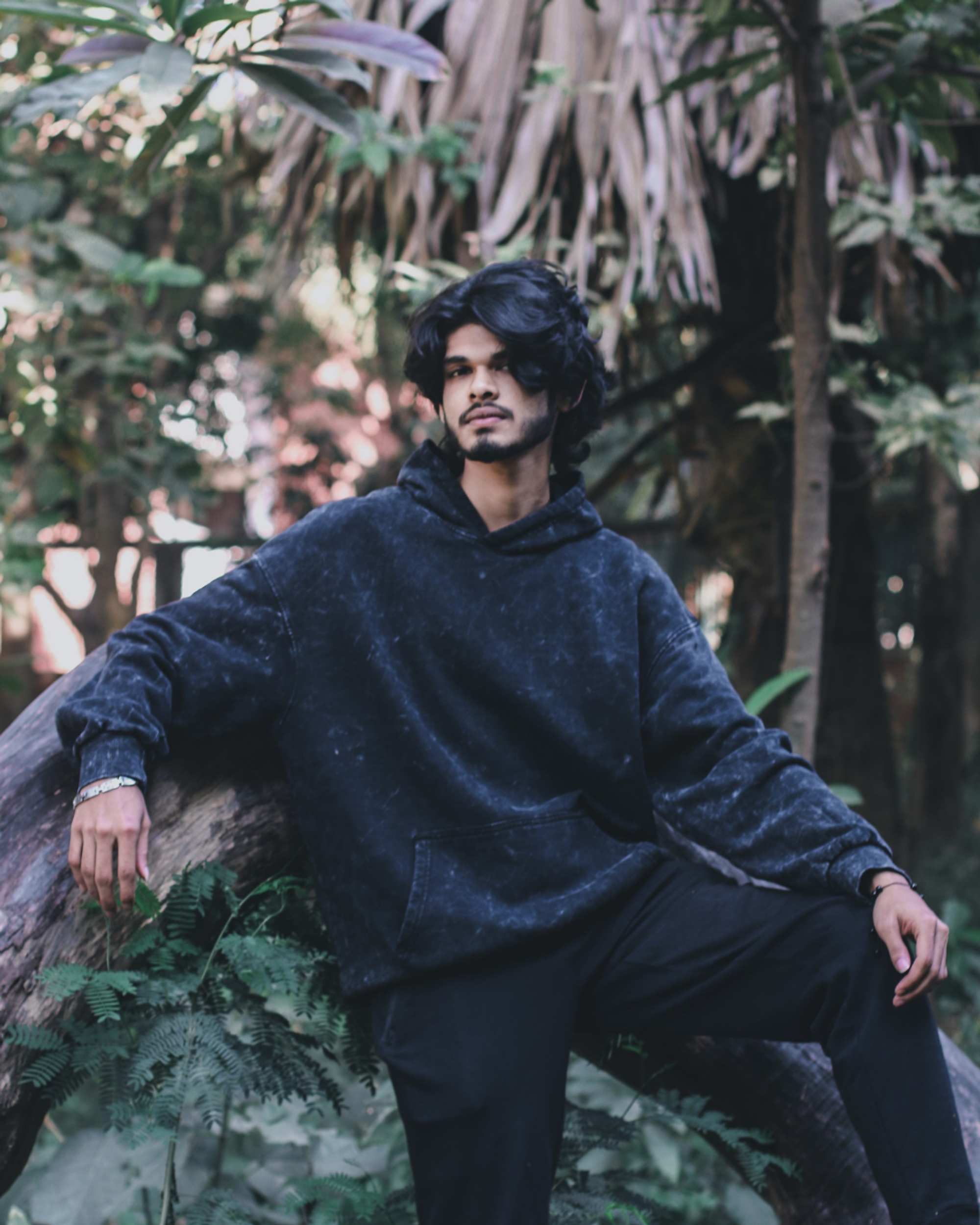 Solid Oversized Hoodie - Black Acid Wash view 3