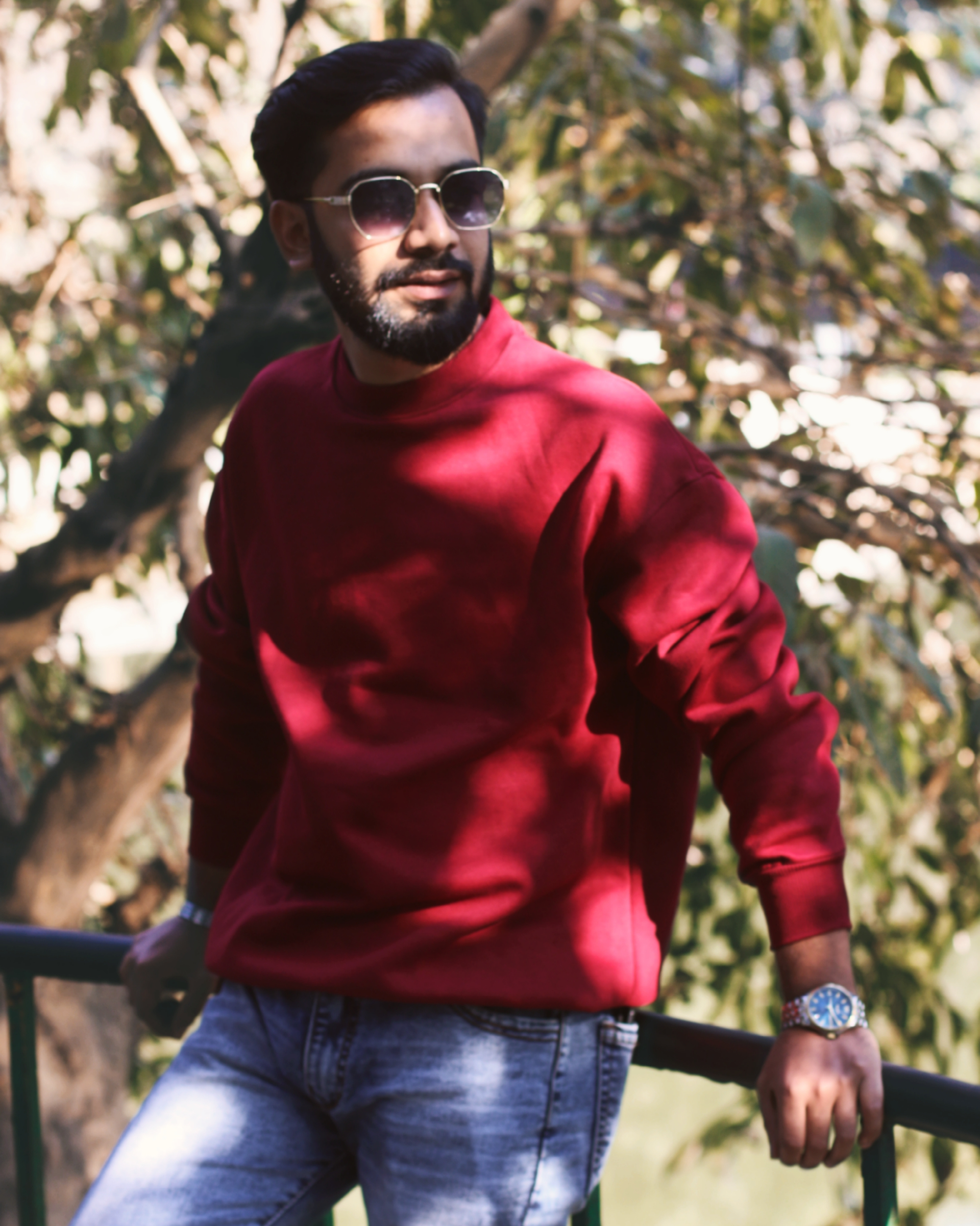 Solid Premium Oversized Sweatshirt - Maroon view 3