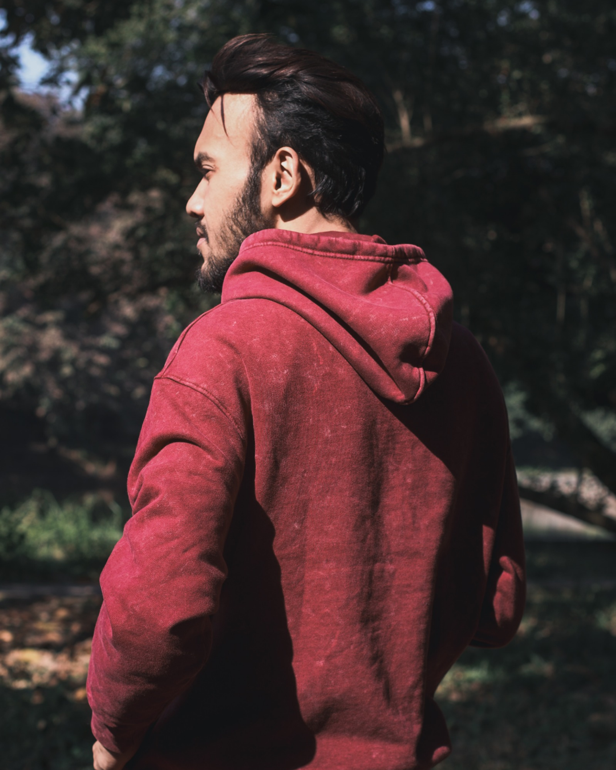 Solid Oversized Hoodie - Maroon Acid Wash view 3