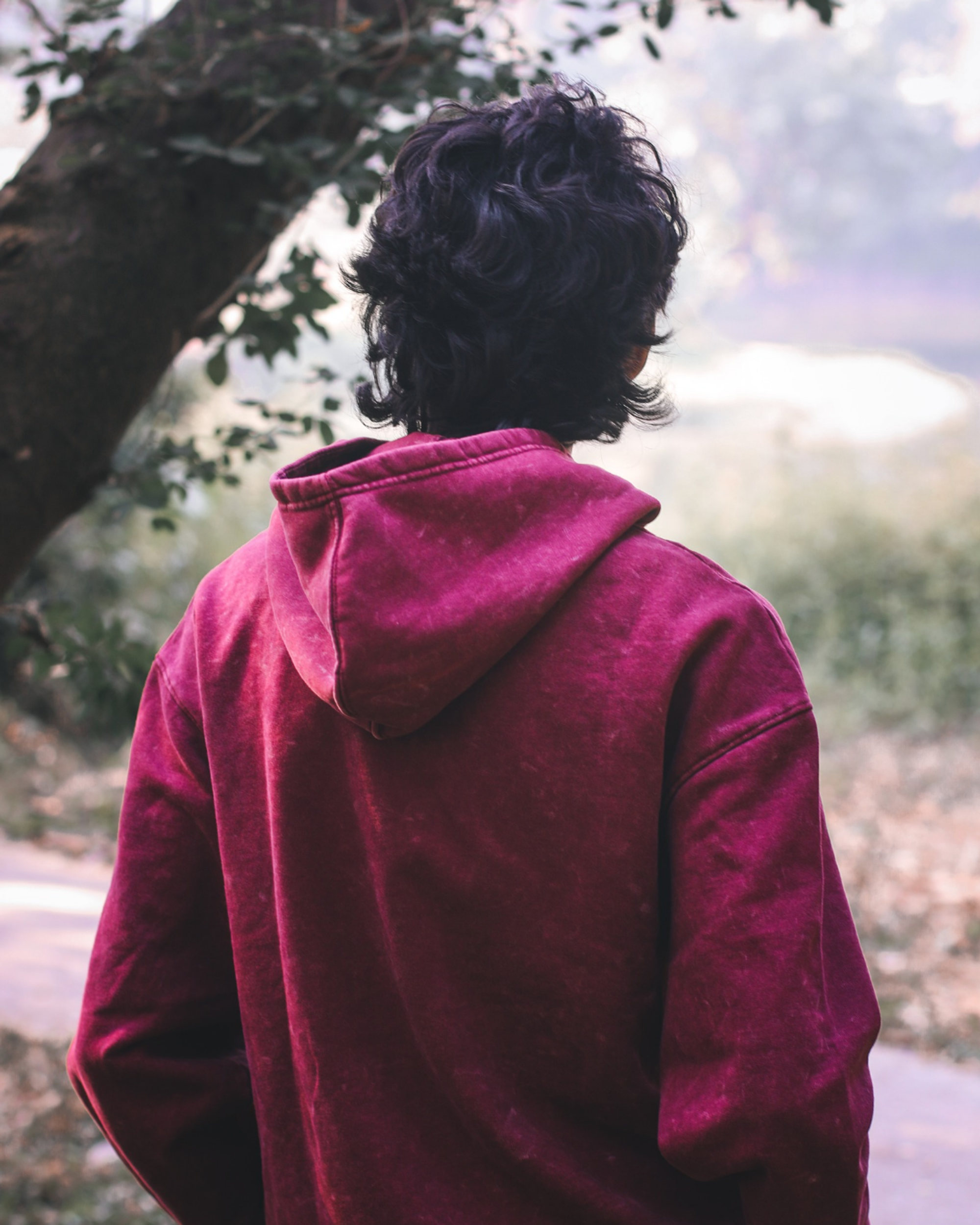 Solid Oversized Hoodie - Maroon Acid Wash view 4
