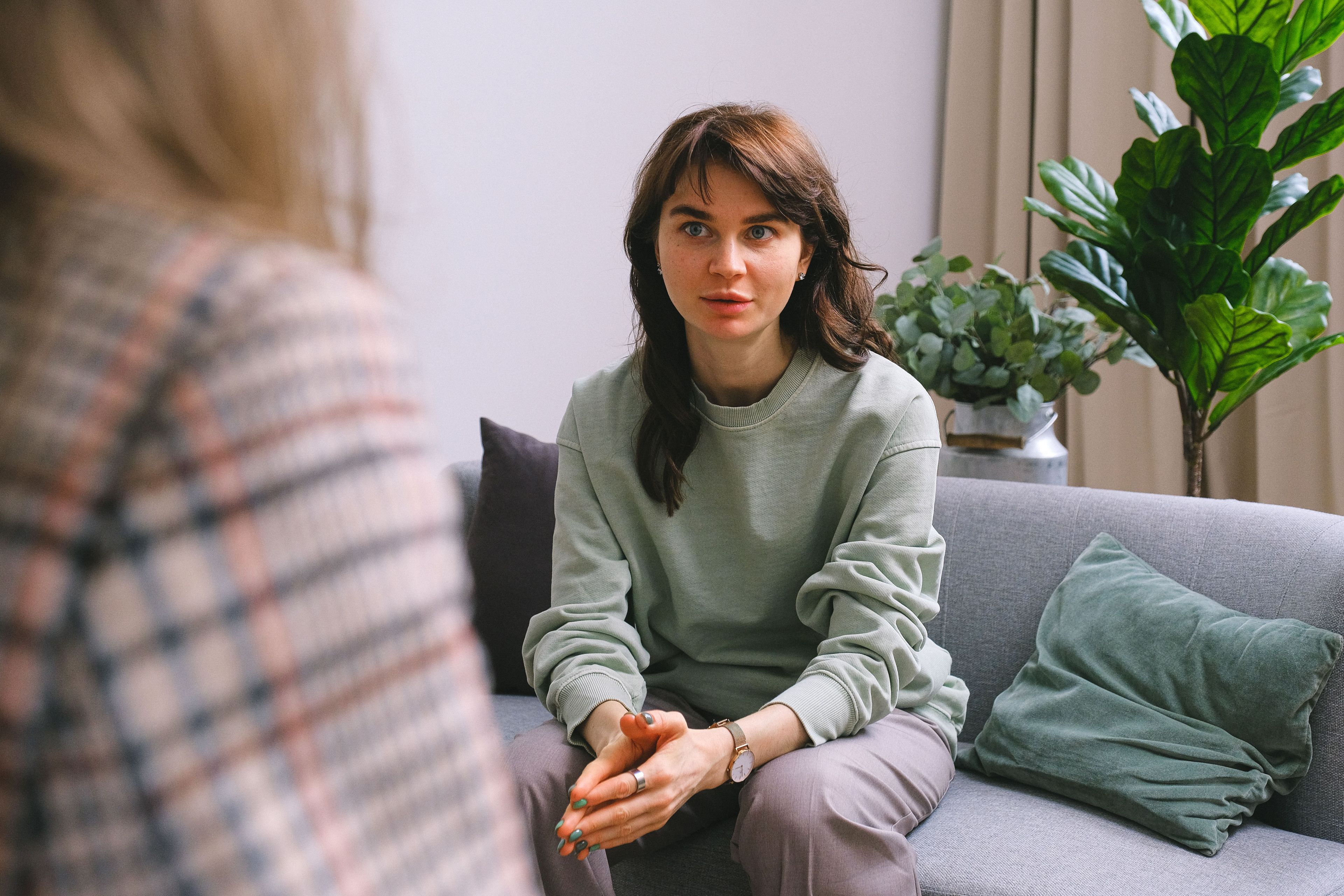 Woman talking to therapist