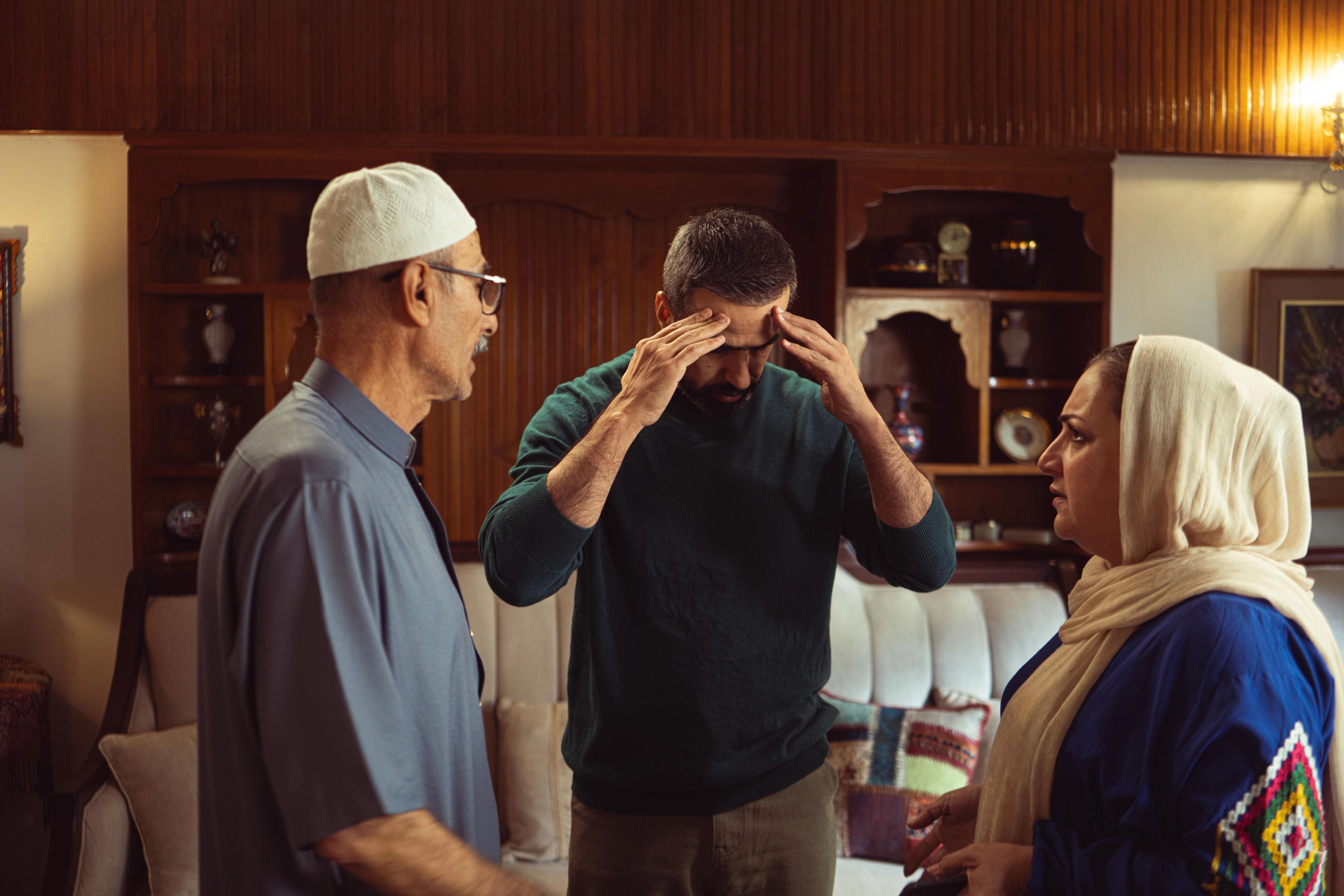Three family members in an argument