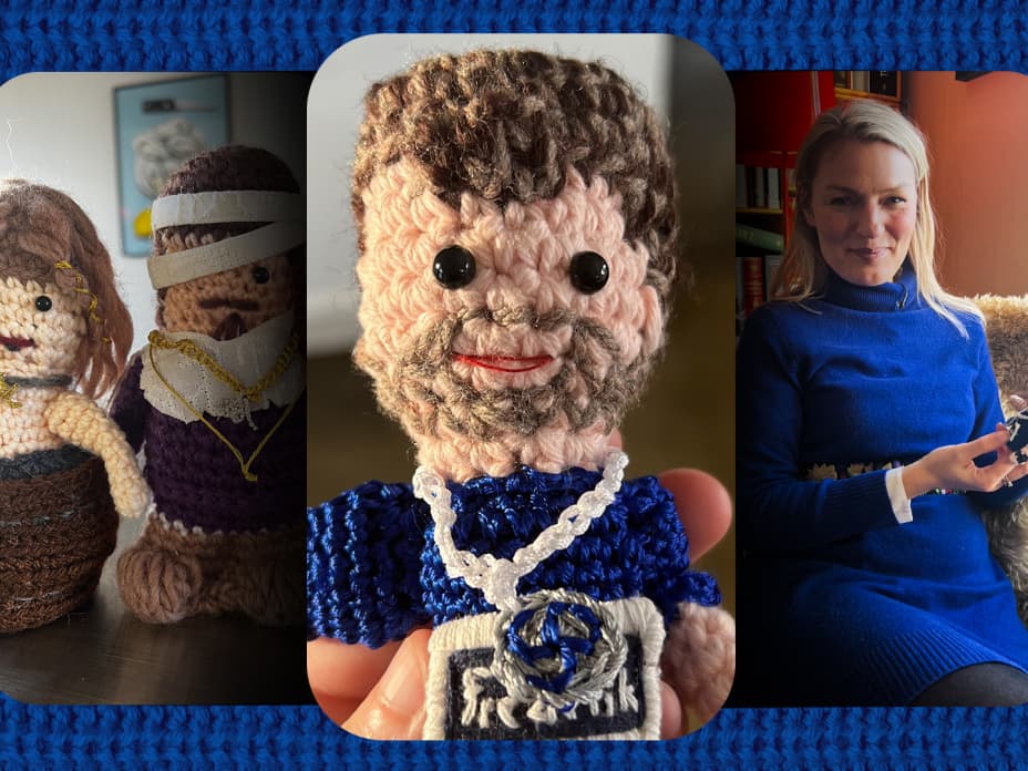 Crocheted miniature figure of Frederick X.