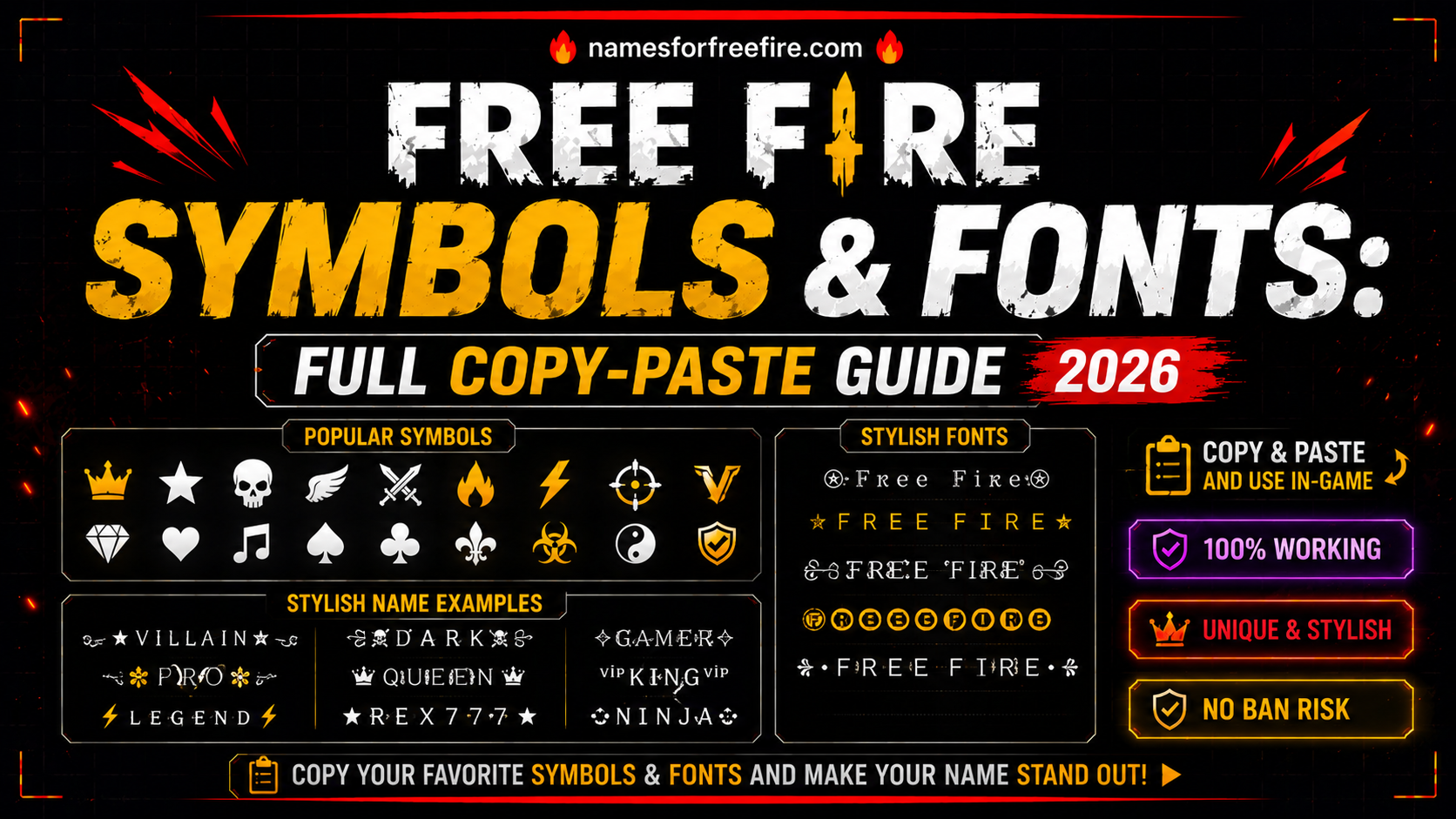 free fire symbols and fonts