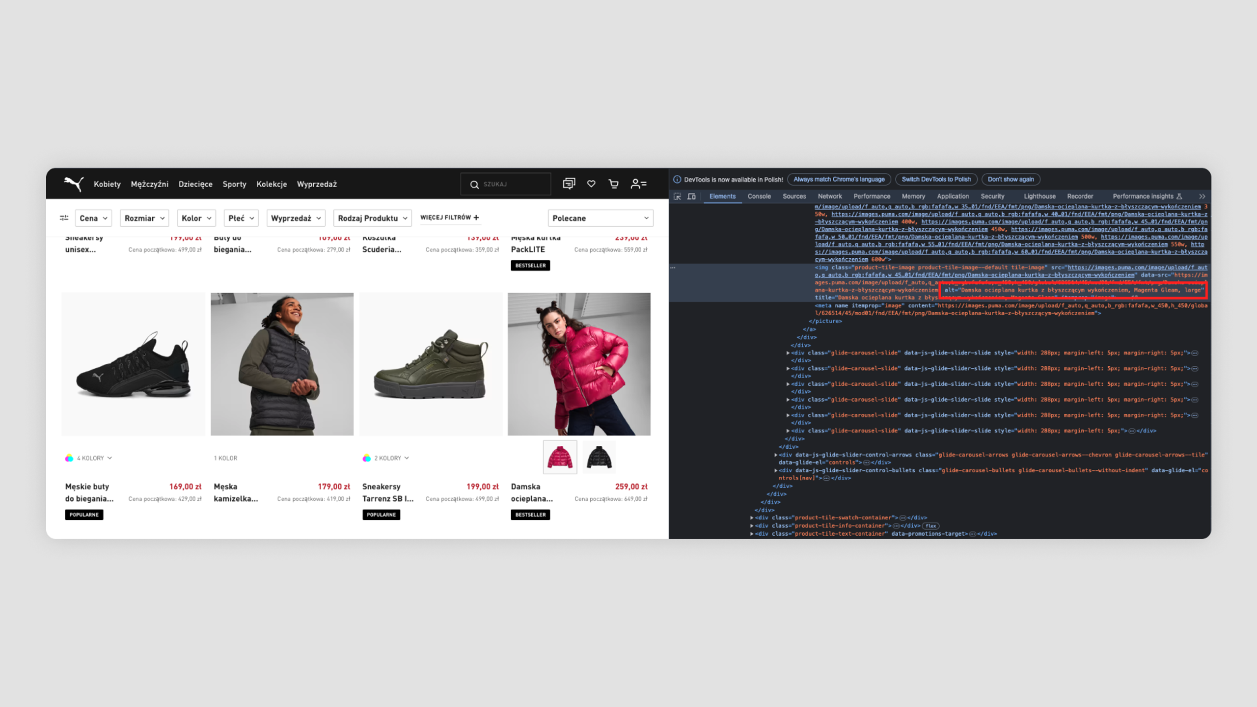 Print screen showing well-written alt text on Puma’s website. Based on the alt text users know what is posted on the website. 