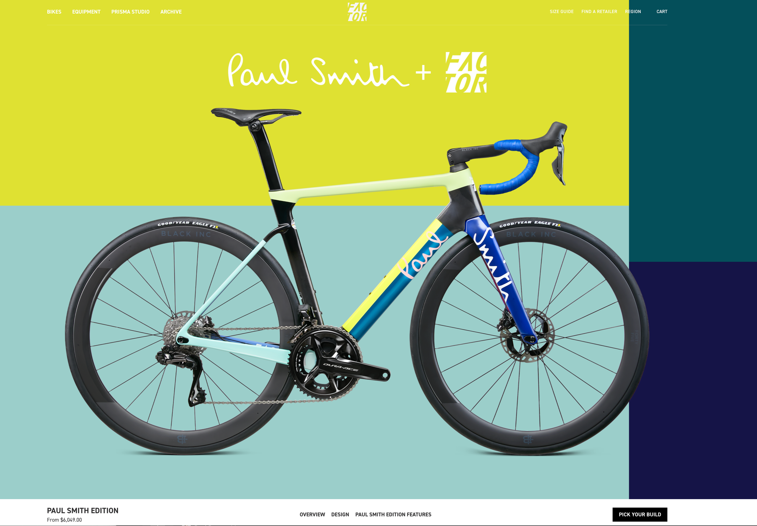 An image of Factor Bikes homepage showing collaborations between fashion & cycle brand.