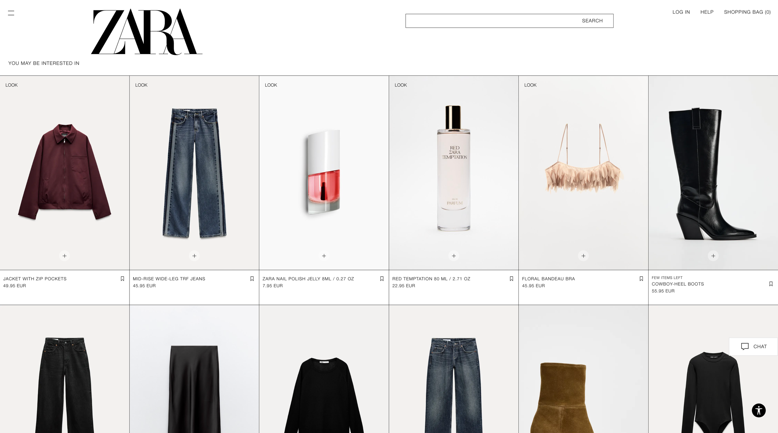 Zara's tailored "you may be interested" section that can increase the conversion rates