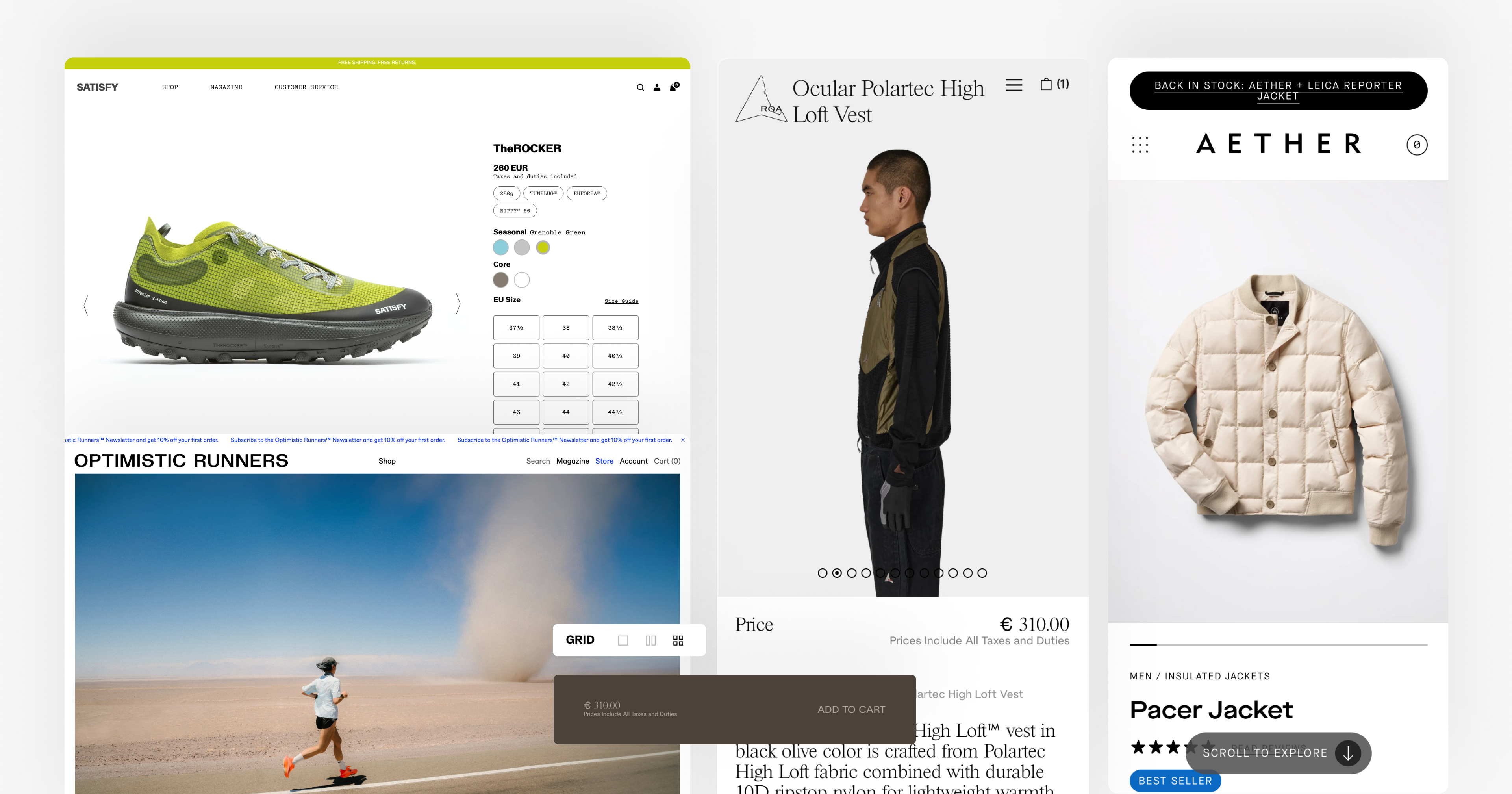 A screenshot of aether apparel product pages