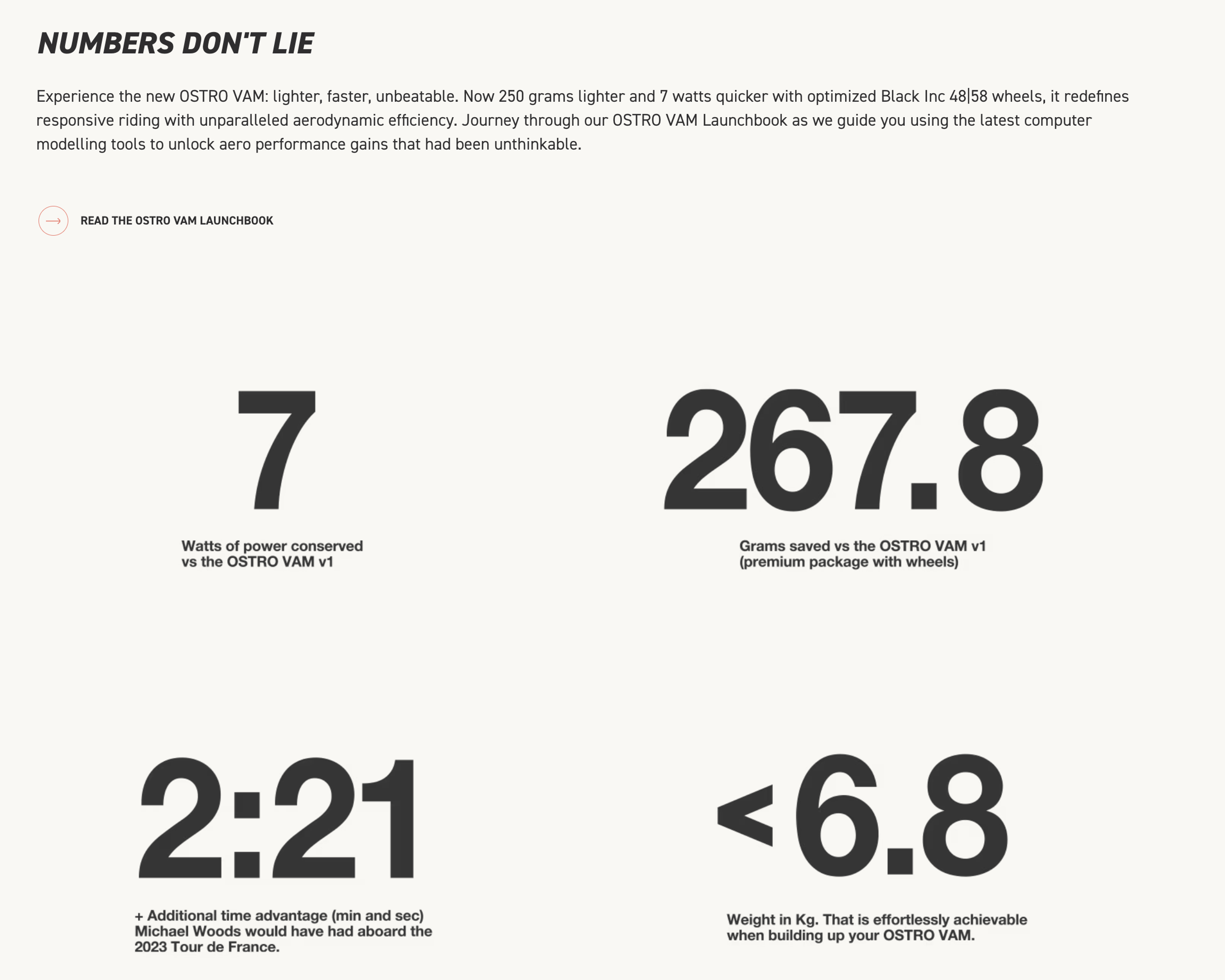 An image which showing the section of important numbers in Factor Bikes website.