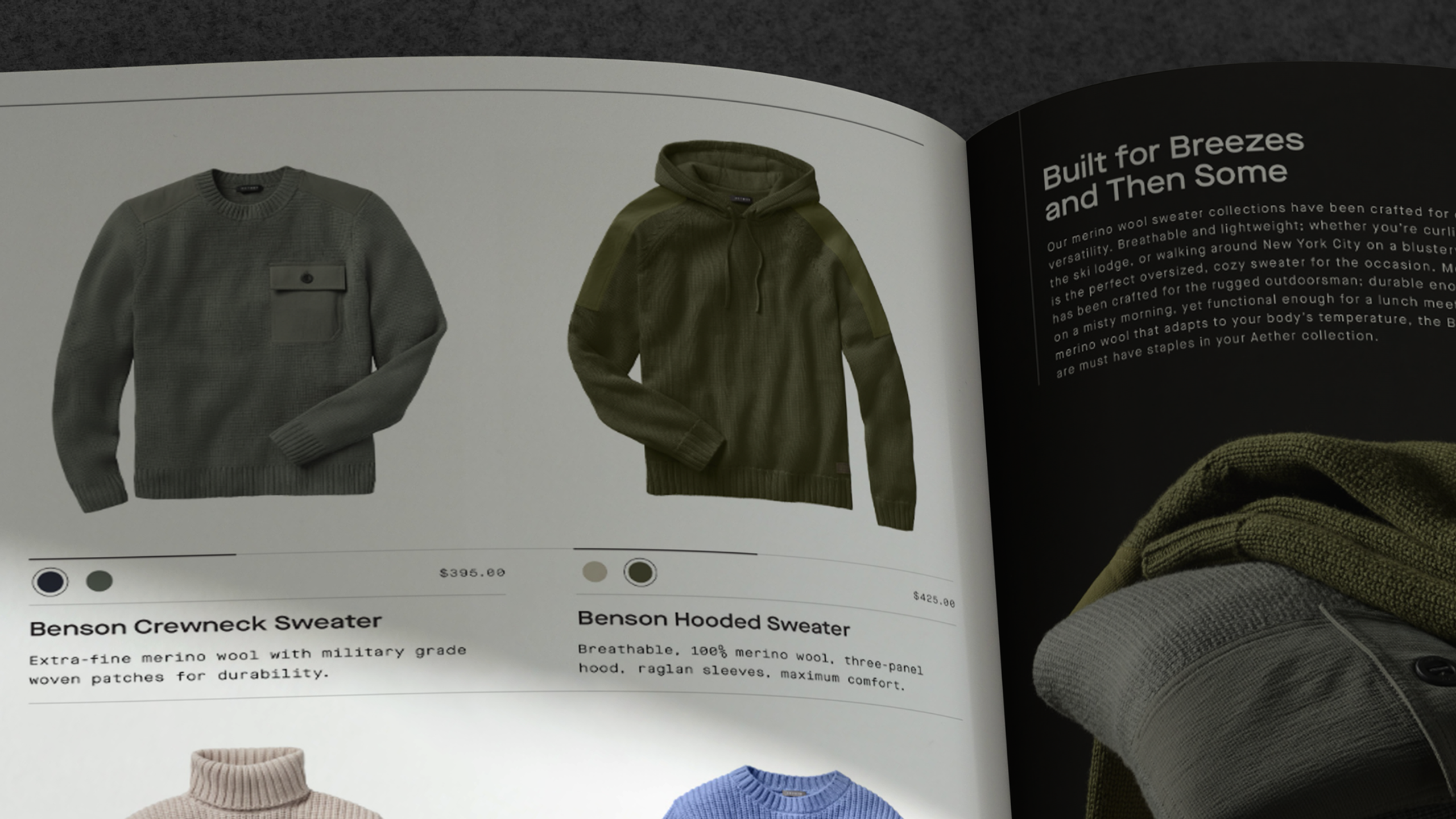 image showing a catalogue page with men dark green hoodies