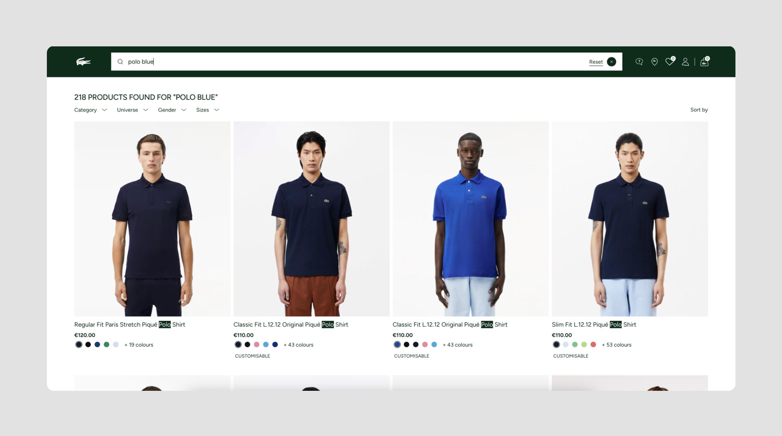 Preview of the Lacoste product search