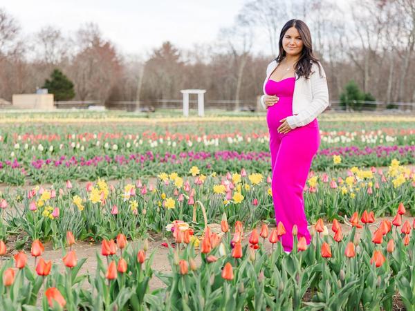 Beautiful women in Golden Hour Tulip field in Berkley, MA