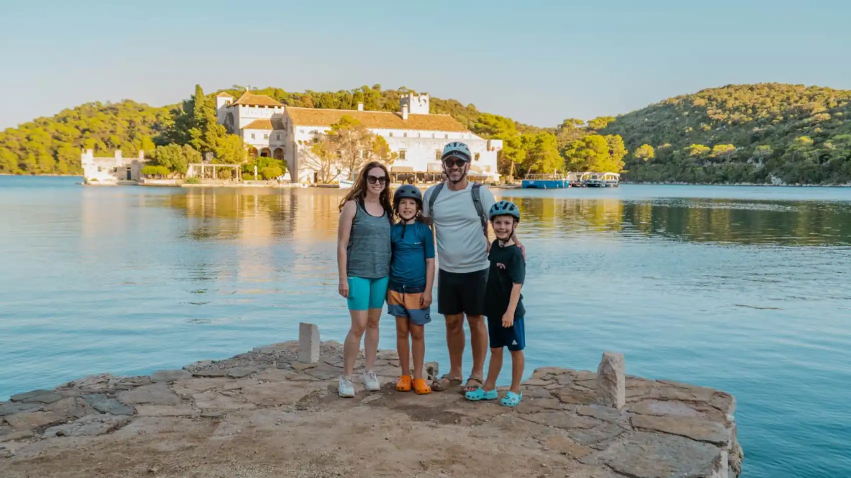 Family pose for a photo in Mljet National Park