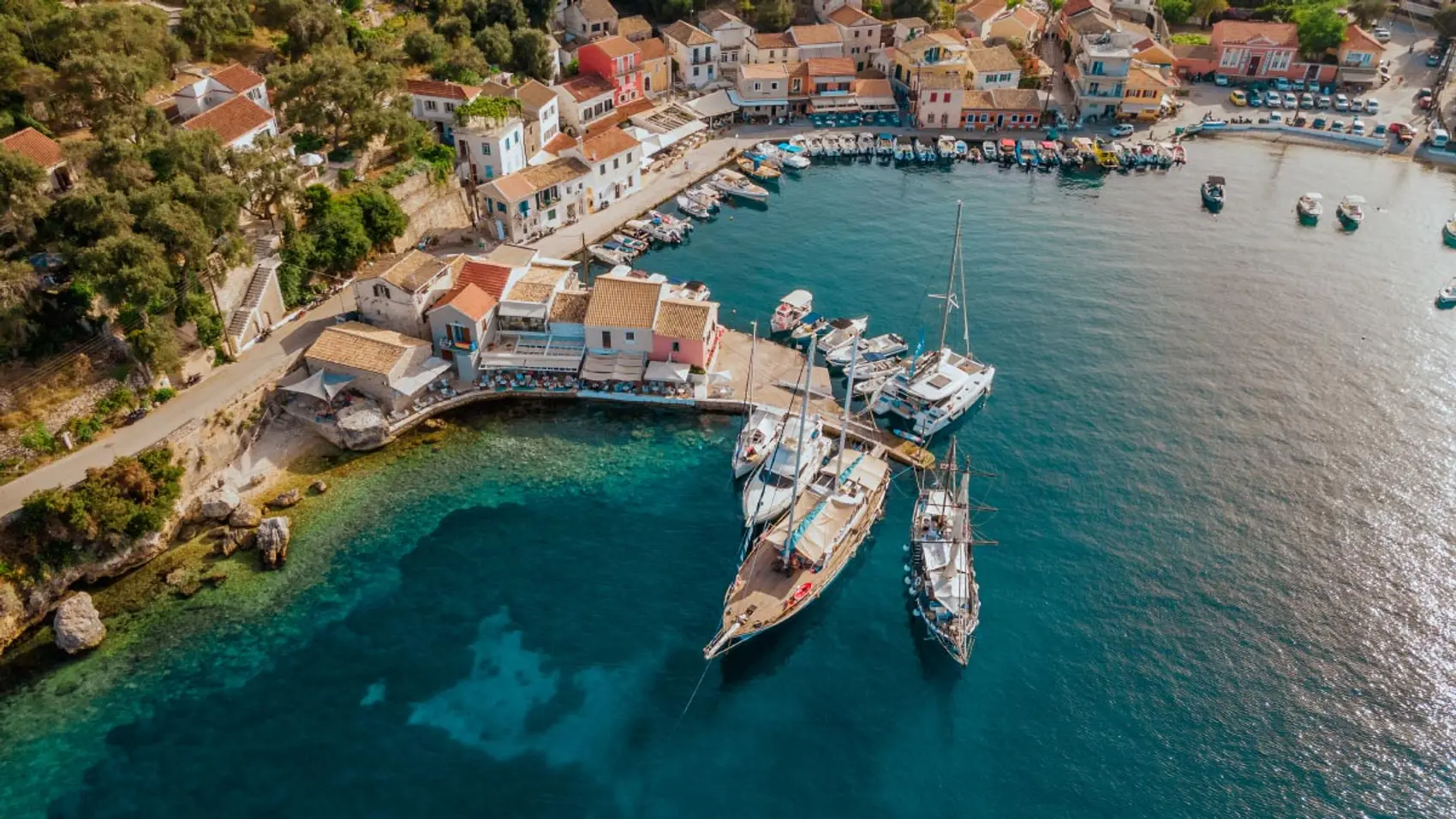 Yachts anchored in Paxos in Greece