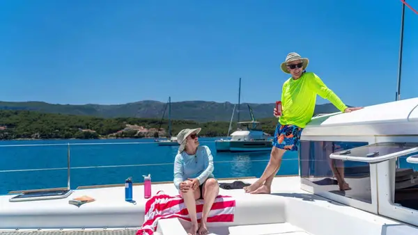 Couple on a yacht in Greece