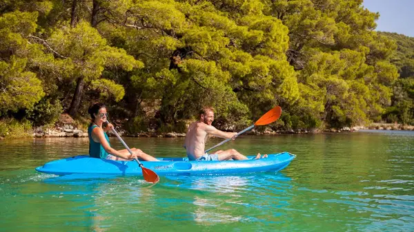 Two people kayaking at Mljet National Park