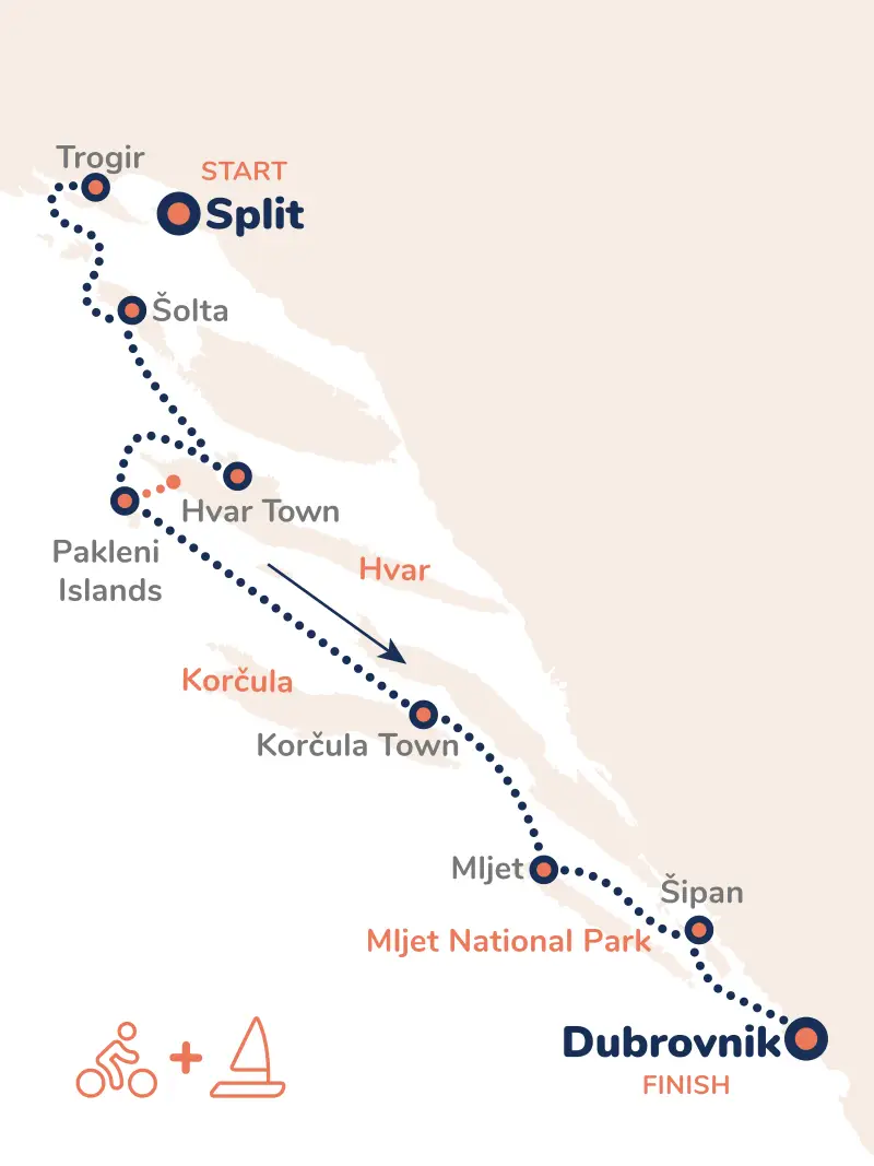 Croatia Dubrovnik Cycle Cruise Route Map